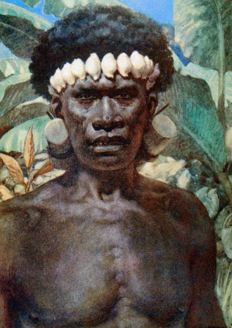 Egy Salamon-szigeteki kannibál portréja. 1908 alkotó: Norman Hardy