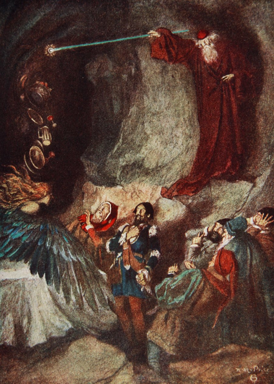 A lakoma eltűnt, The Tempest III felvonás, 3. jelenet, Illusztráció Charles és Mary Lamb „Tales from Shakespeare” című művéből alkotó: Norman Mills (after) Price
