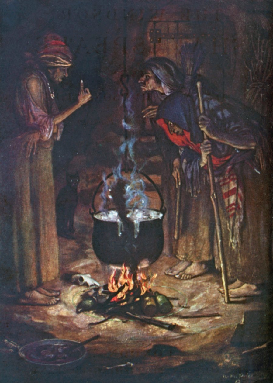 A furcsa nővérek. Macbeth - IV. felvonás, 1. jelenet (színes litográfia) alkotó: Norman Mills (after) Price