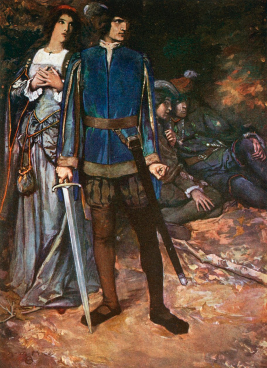 Valentine, "I Dare thee but to Breathe upon my Love". Veronai két úr - V. felvonás, 4. jelenet (színes litográfia) alkotó: Norman Mills (after) Price
