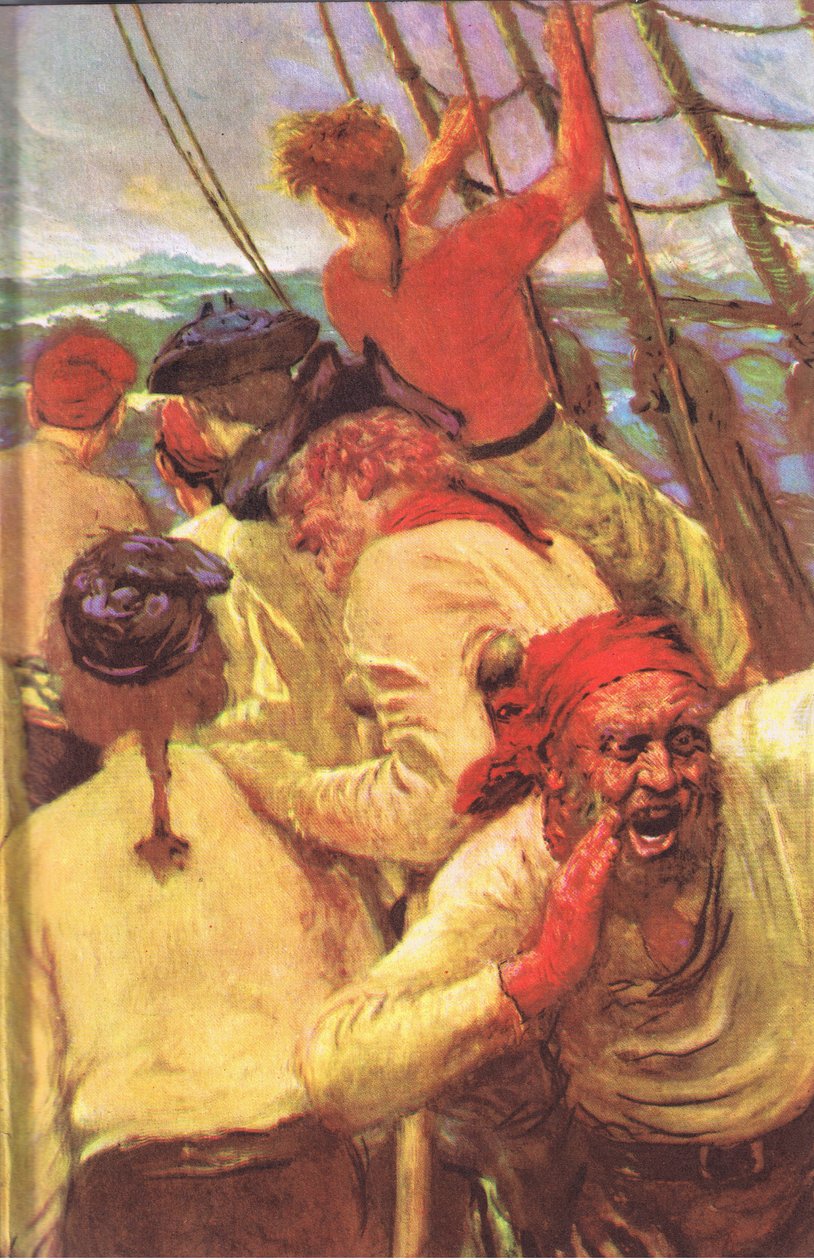 Belső borítóterv, a Treasure Island-ről, a MacDonald kiadása 1947 (színes litó) alkotó: Norman Mills Price