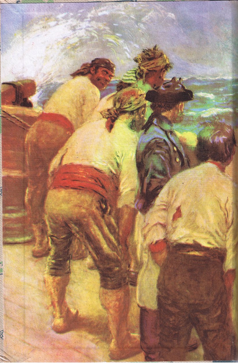 Belső borítóterv, a Treasure Island-ről, a MacDonald kiadása 1947 (színes litho) alkotó: Norman Mills Price