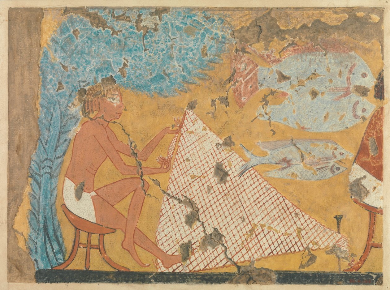 Hálót készítő ember, Ipuy sírja, ie 1295–1213 körül (tempera papíron) alkotó: Norman de Garis Davies