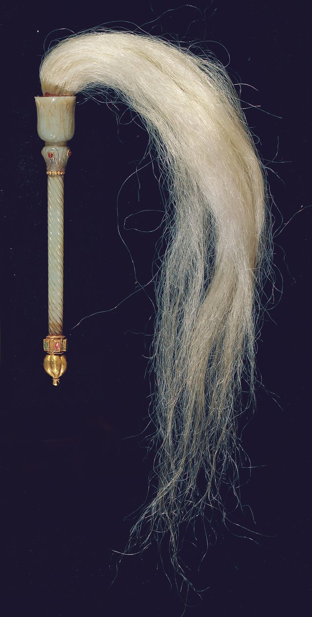 Mogul faragott jáde légycsapó (jáde, vörös kőarany és lószőr), 1775-79 körüli évjárat alkotó: North Indian School