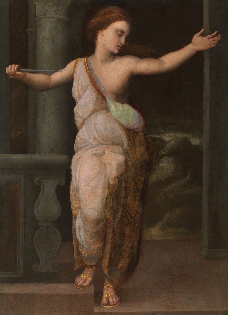 Lucretia öngyilkossága, 1530-50 körül (olaj a panelen) alkotó: Northern European School