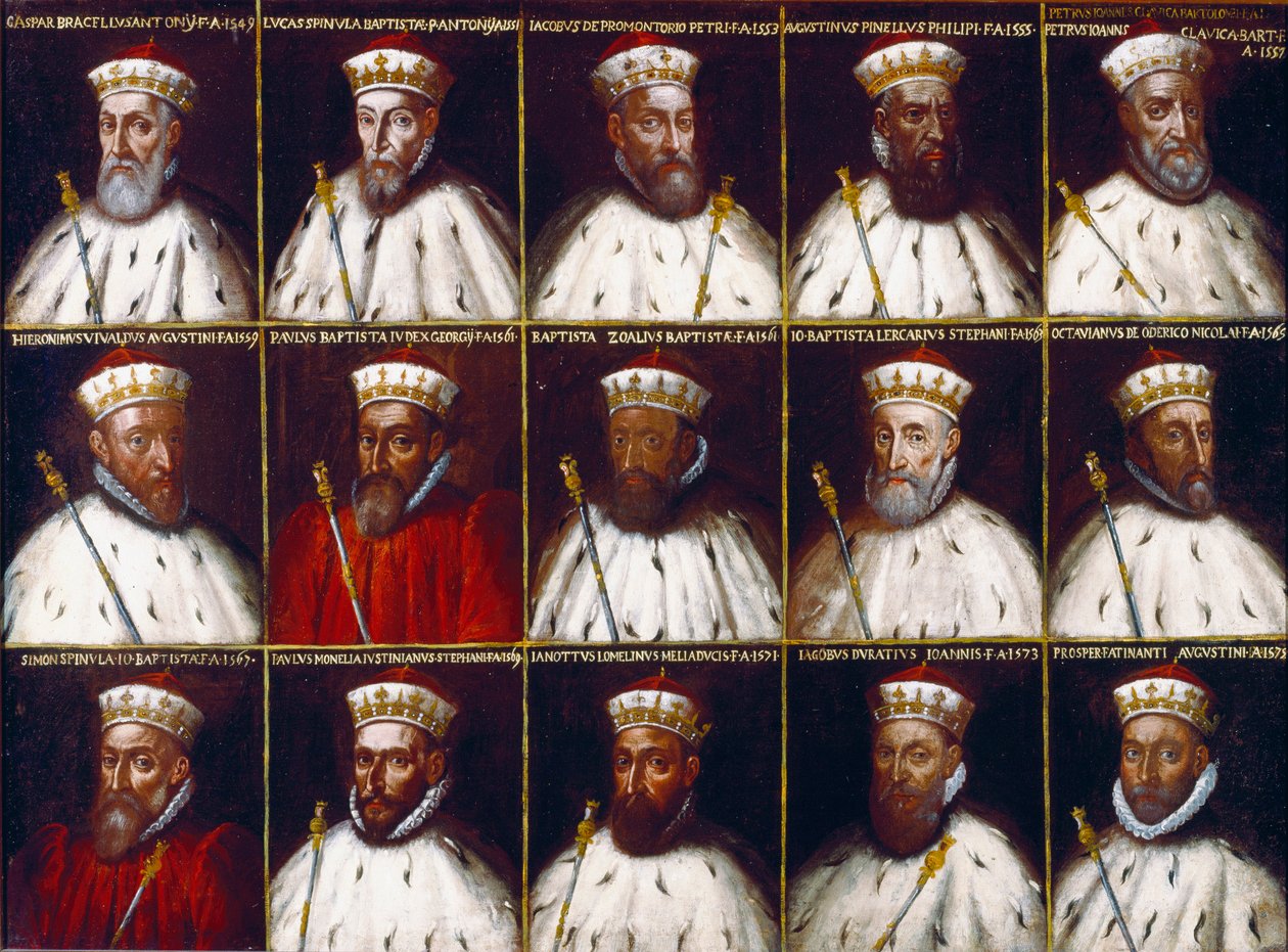 A Gének Köztársaságának címere és a dózsák portréi. Gaspare Grimaldi Bracelli, Luca Spinola, Giacomo Promontorio, Agostino Pinello Ardimenti, Pietro Giovanni Chiavica, Girolamo Vivaldi, Paolo Battista Giudice, Battista Cicala Zoaglio, Giovan alkotó: Northern Italian School