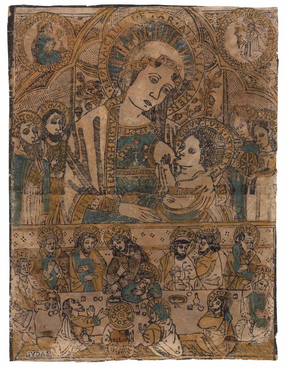 Madonna laktánok az utolsó vacsorával (fametszet) alkotó: Northern Italian School