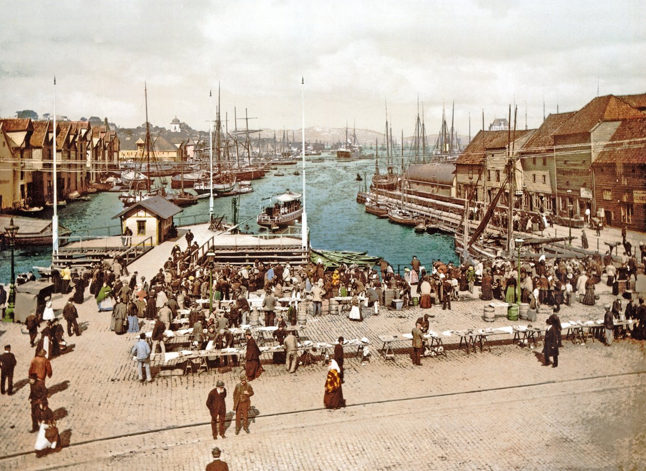 Fisketorget, Bergen, pub. 1900 körül alkotó: Norwegian Photographer