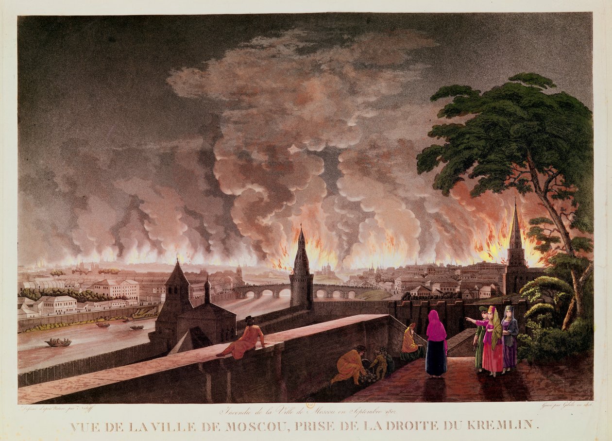Tűz Moszkvában, 1812. szeptember. Gibele metszete, 1816 alkotó: Notoff