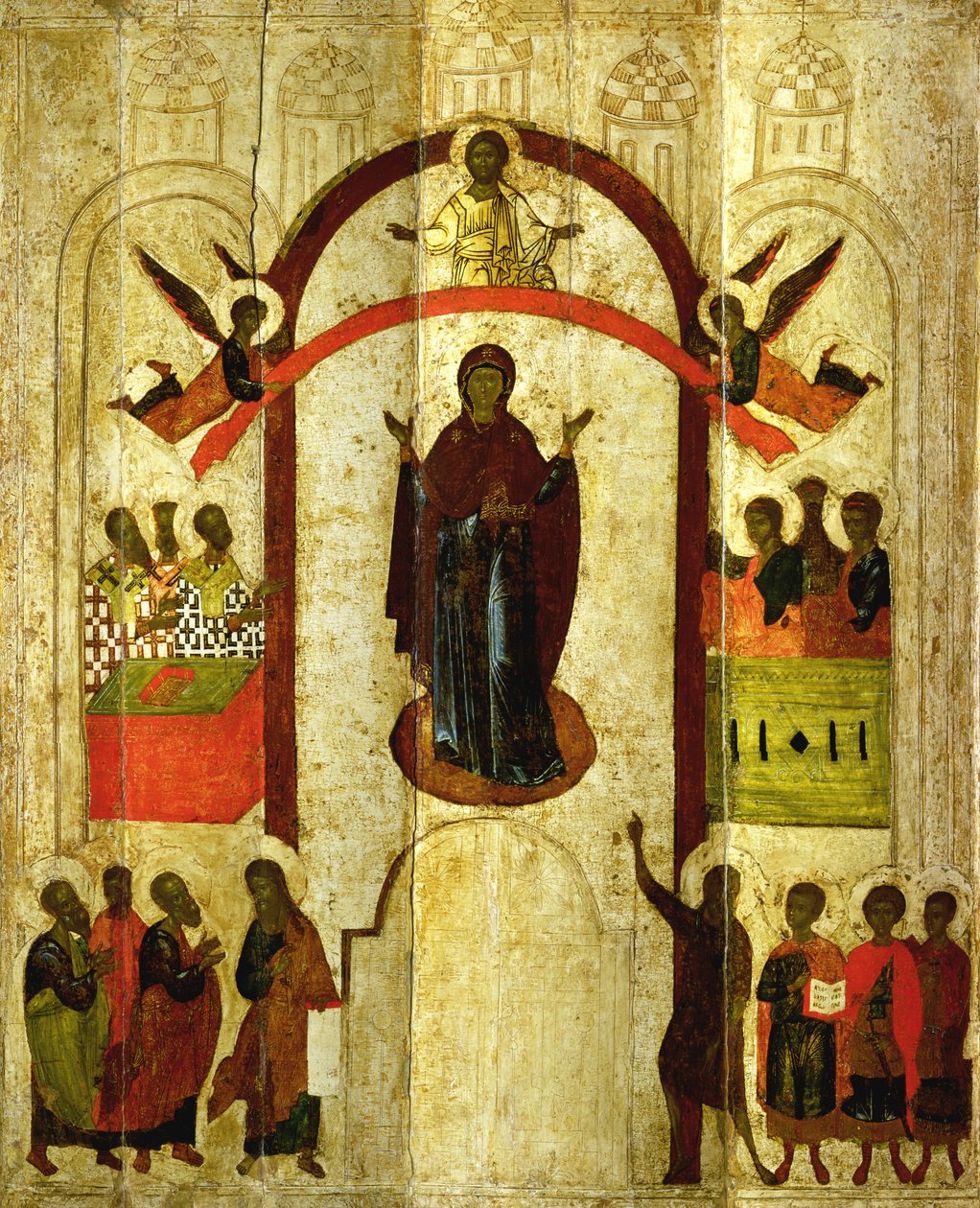 A Theotokos (Istenszülő) Orosz ikon a Zverin kolostorból, 1399 (tempera a panelen) alkotó: Novgorod School