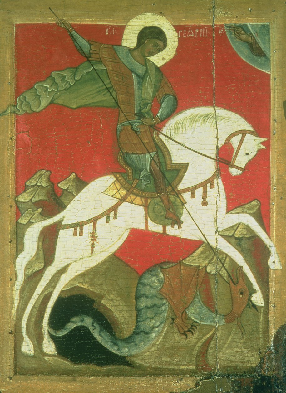 Szent György és a Sárkány ikonja (tempera a panelen) alkotó: Novgorod School