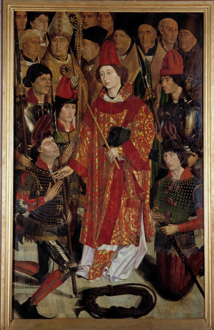 Szent Vince, Lisszabon védnöke Zaragozai Szent Vince poliptichonja, eveques lovagokkal körülvéve. Nuno Goncalvesnek vagy Gonzalveznek tulajdonított festmény (15. század) National Museum of Ancient Art, Lisszabon. alkotó: Nuno Goncalves or Gonzalvez