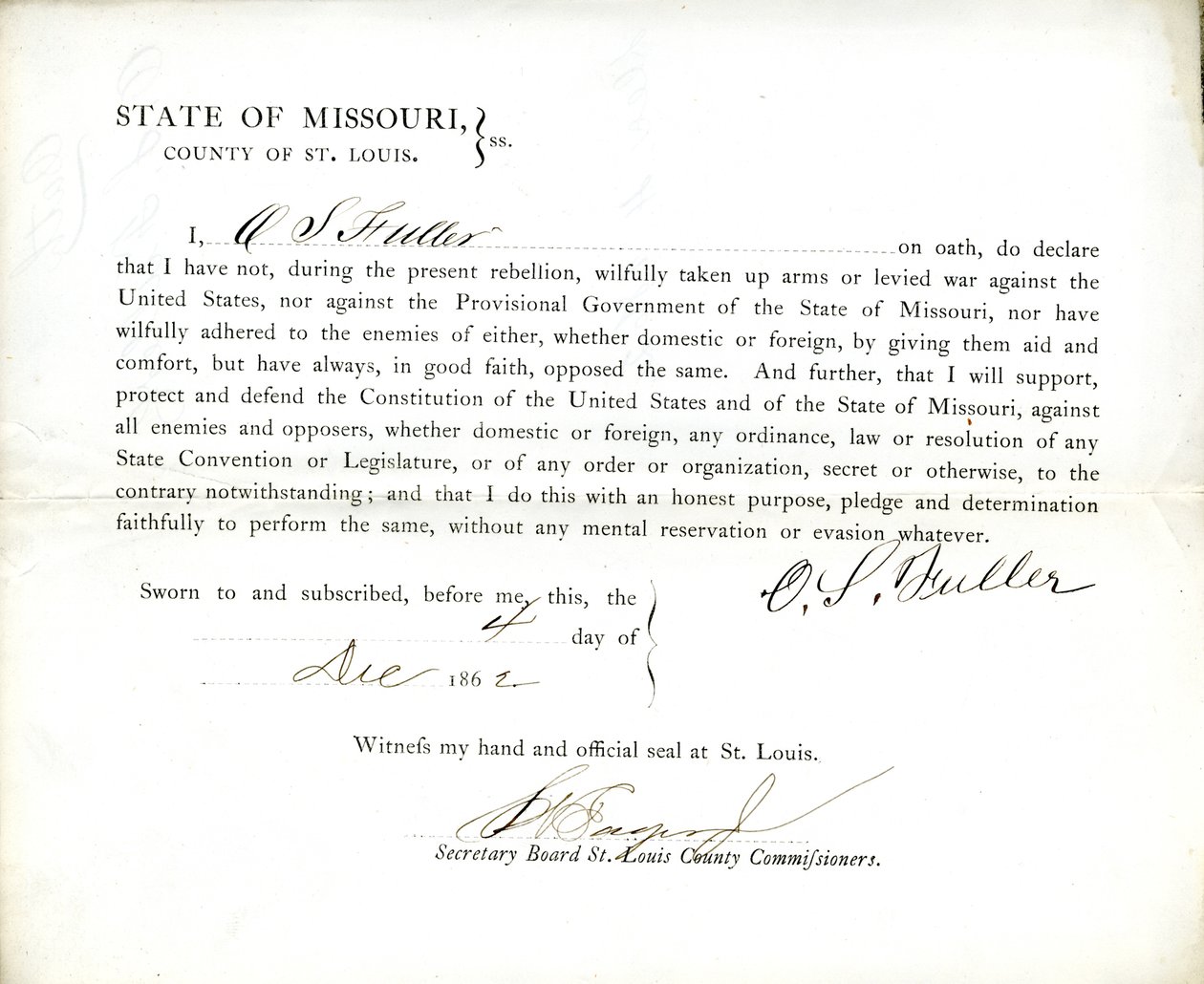 O. S. Fuller (Missouri állam, St. Louis megye) hűségi esküje alkotó: O.S. Fuller