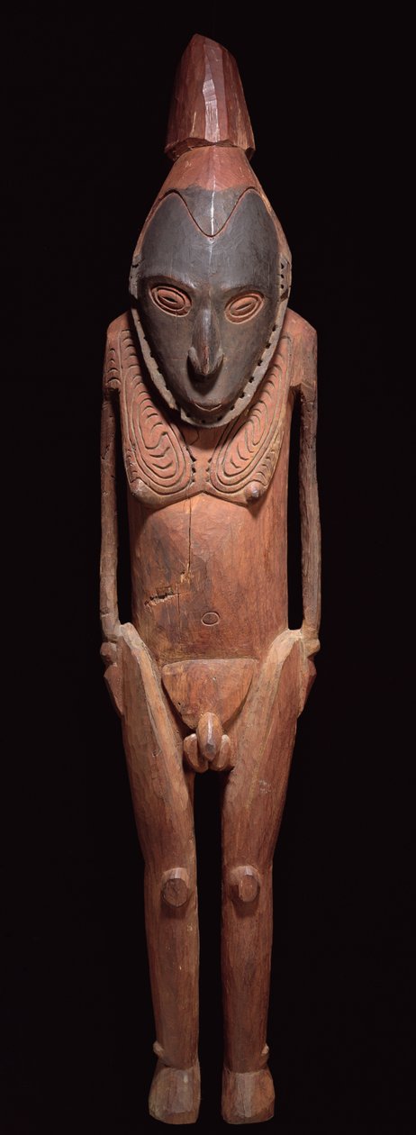 Faragott figura és maszk, Pápua Új-Guineából, Óceániából (polikróm fa) alkotó: Oceanic