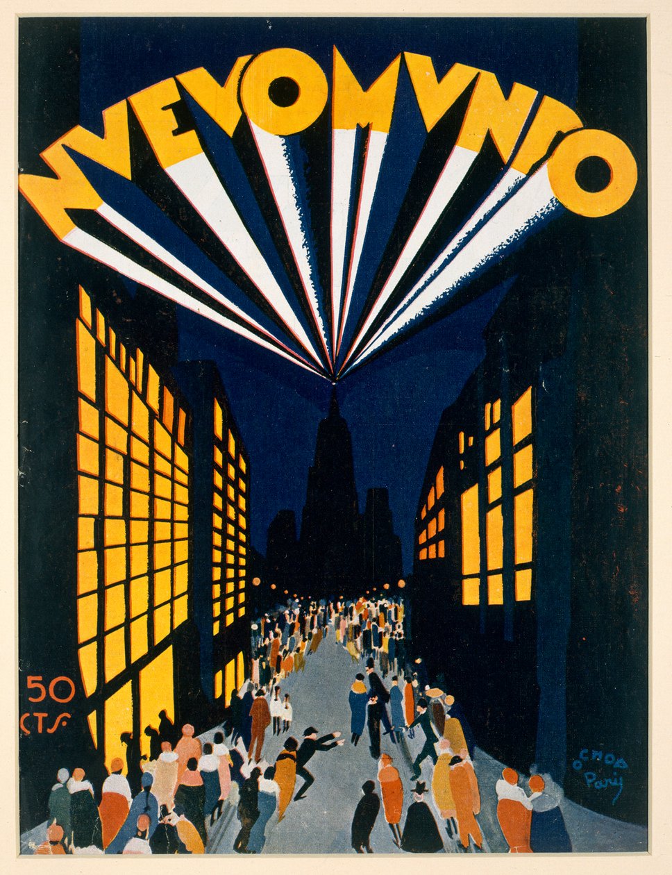 Újvilág, plakát reklám a Radio City stílusú párizsi helyszínen, 1928 körül alkotó: Ochoa