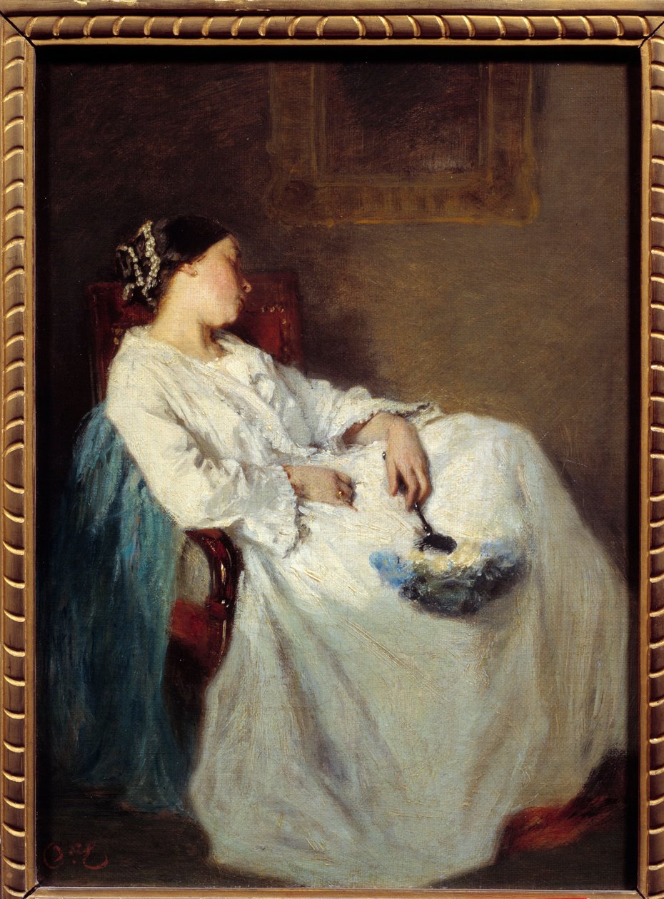 Alvó ülő nő festménye Octave Tassaert (1800-1874) 19. századi V. 0,32 x 0,24 m alkotó: Octave Tassaert