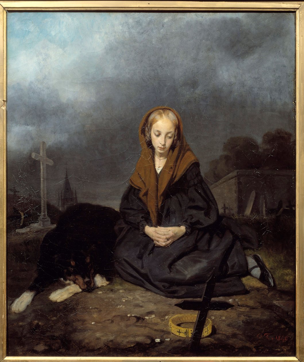 Fiatal lány a temetőben Octave Tassaert festménye (1800-1874) 1840 V. 0,45x0,53 m Bayonne, Musee Bonnat alkotó: Octave Tassaert