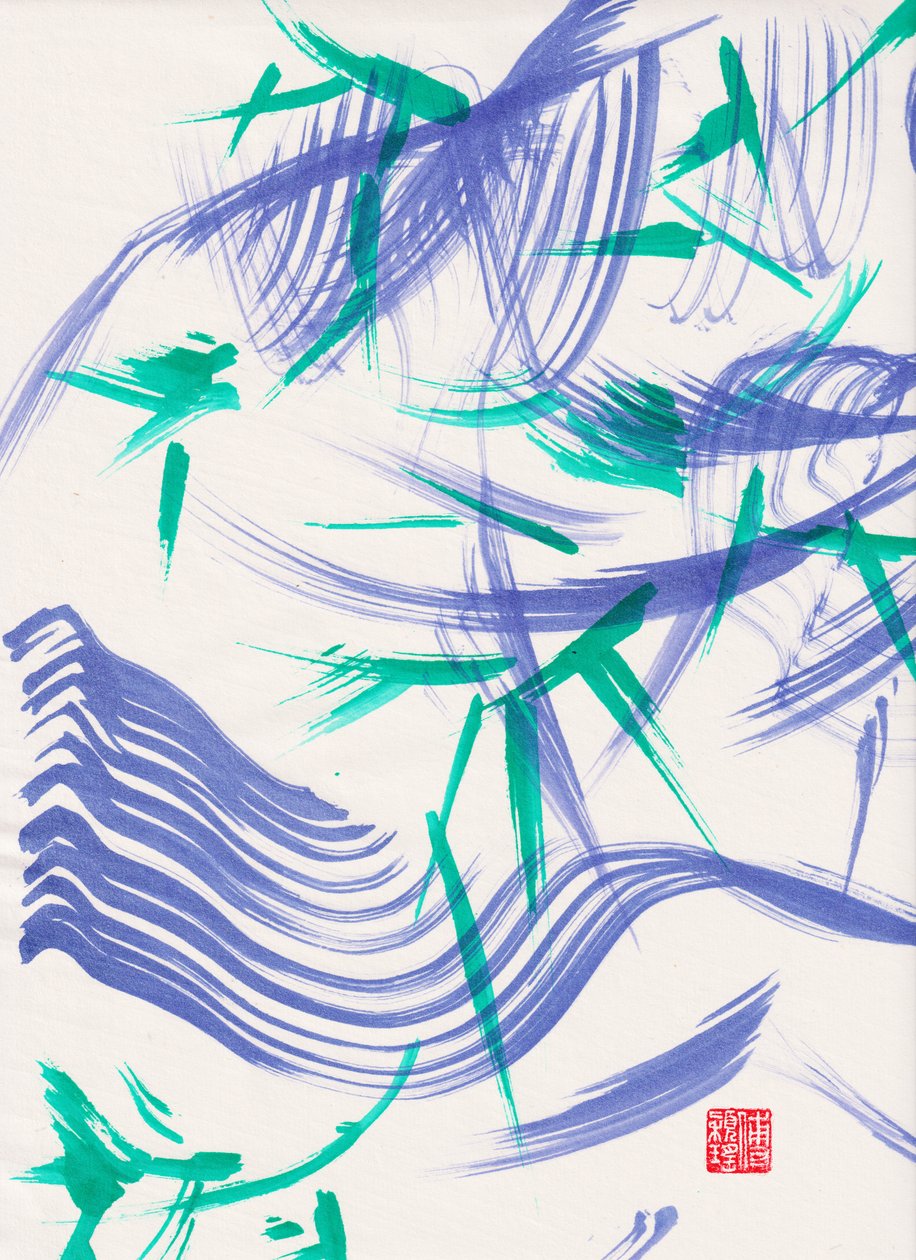 Zen Green Bamboo Abstraction 1, 2020 (akril Xuan papíron) alkotó: Odilia W. Y. Fu