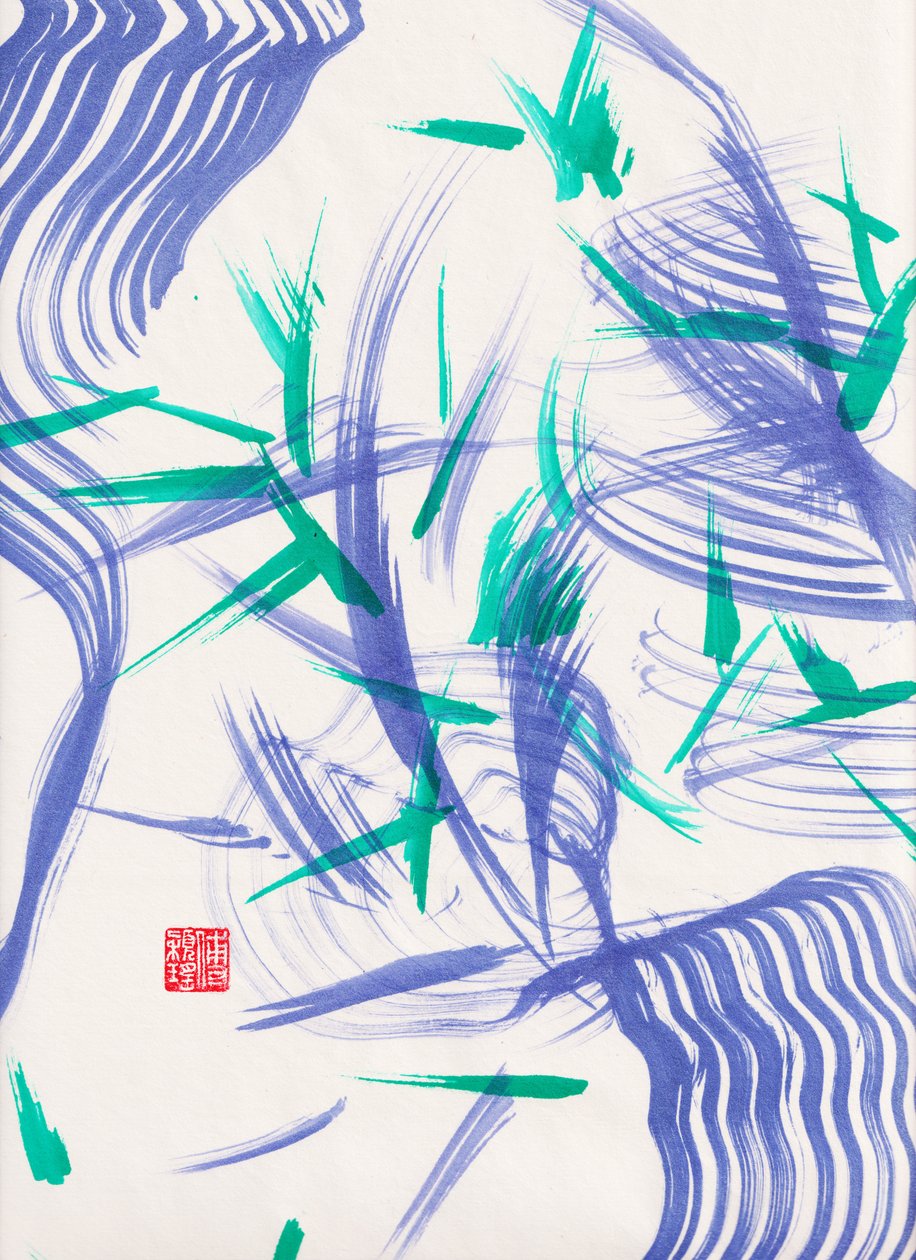 Zen Green Bamboo Abstraction 2, 2020 (akril Xuan papíron) alkotó: Odilia W. Y. Fu