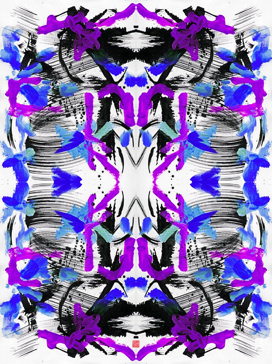 Zen Ink Blue Lila virágmintás, 2023 (akril papíron, digitális) alkotó: Odilia W. Y. Fu