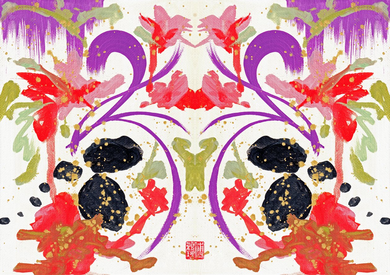 Zen Orange Purple Flowers 1, 2021 (akril, vászon, digitális) alkotó: Odilia W. Y. Fu