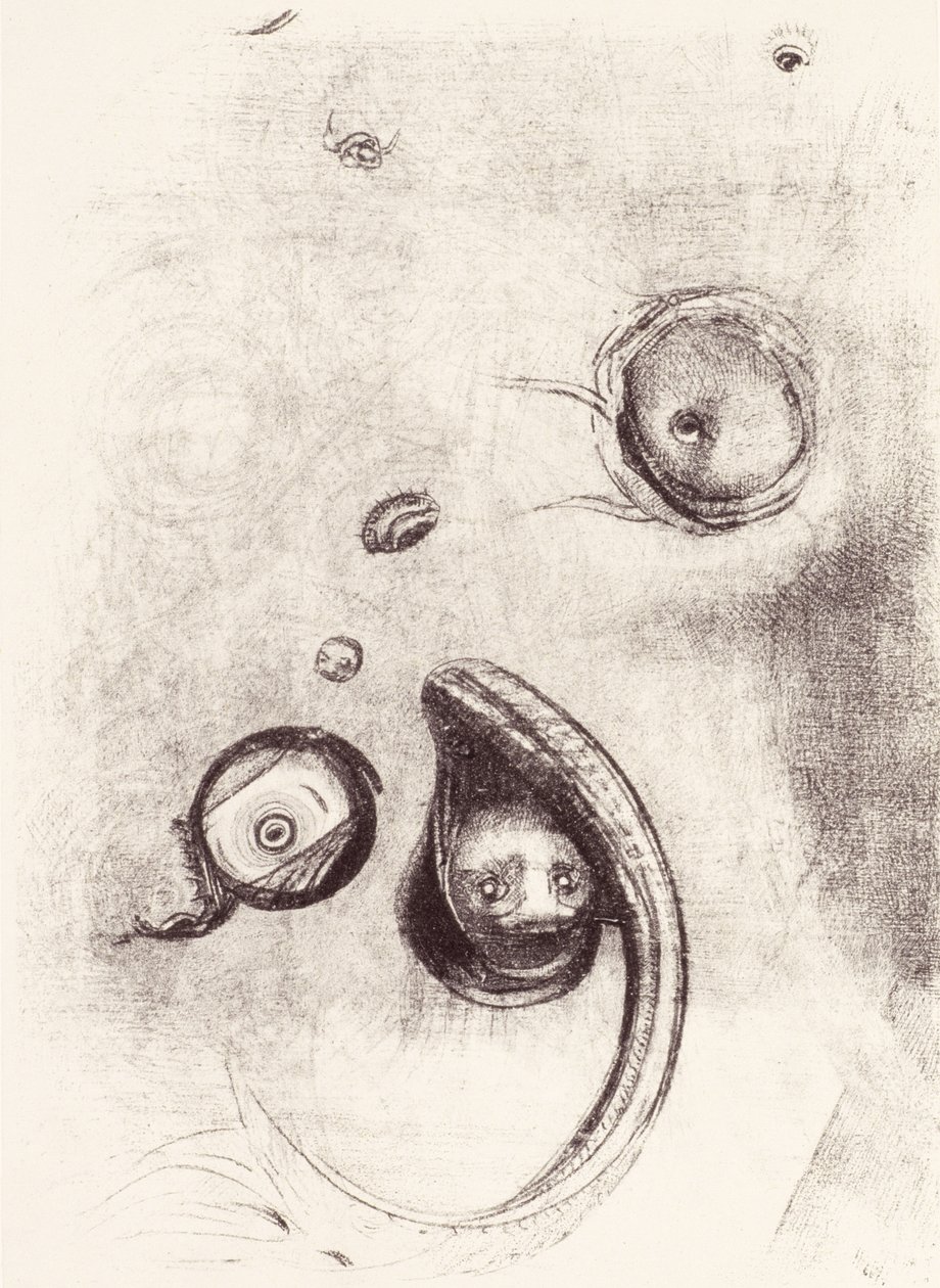 És néhány fej nélküli, puhatestűként lebegő szem a La Tentation de Saint-Antoine-ból (XIII. tábla) 1896 alkotó: Odilon Redon