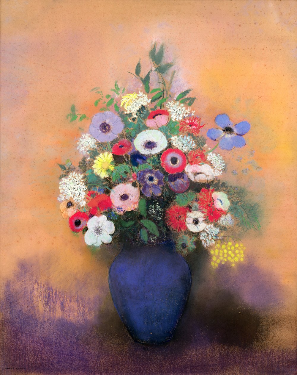 Kökörcsin és lila kék vázában, 1912 után (pasztell) alkotó: Odilon Redon