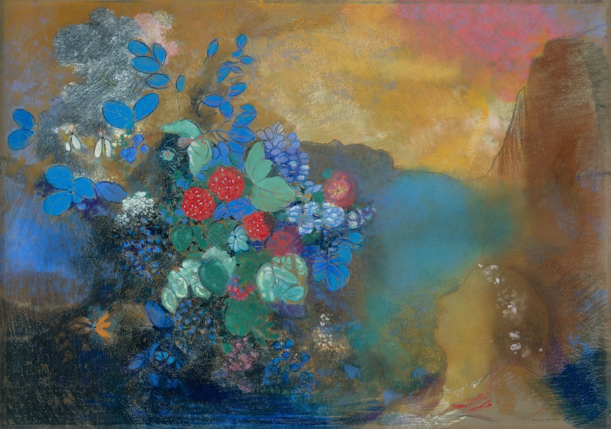 Ophelia a virágok között alkotó: Odilon Redon