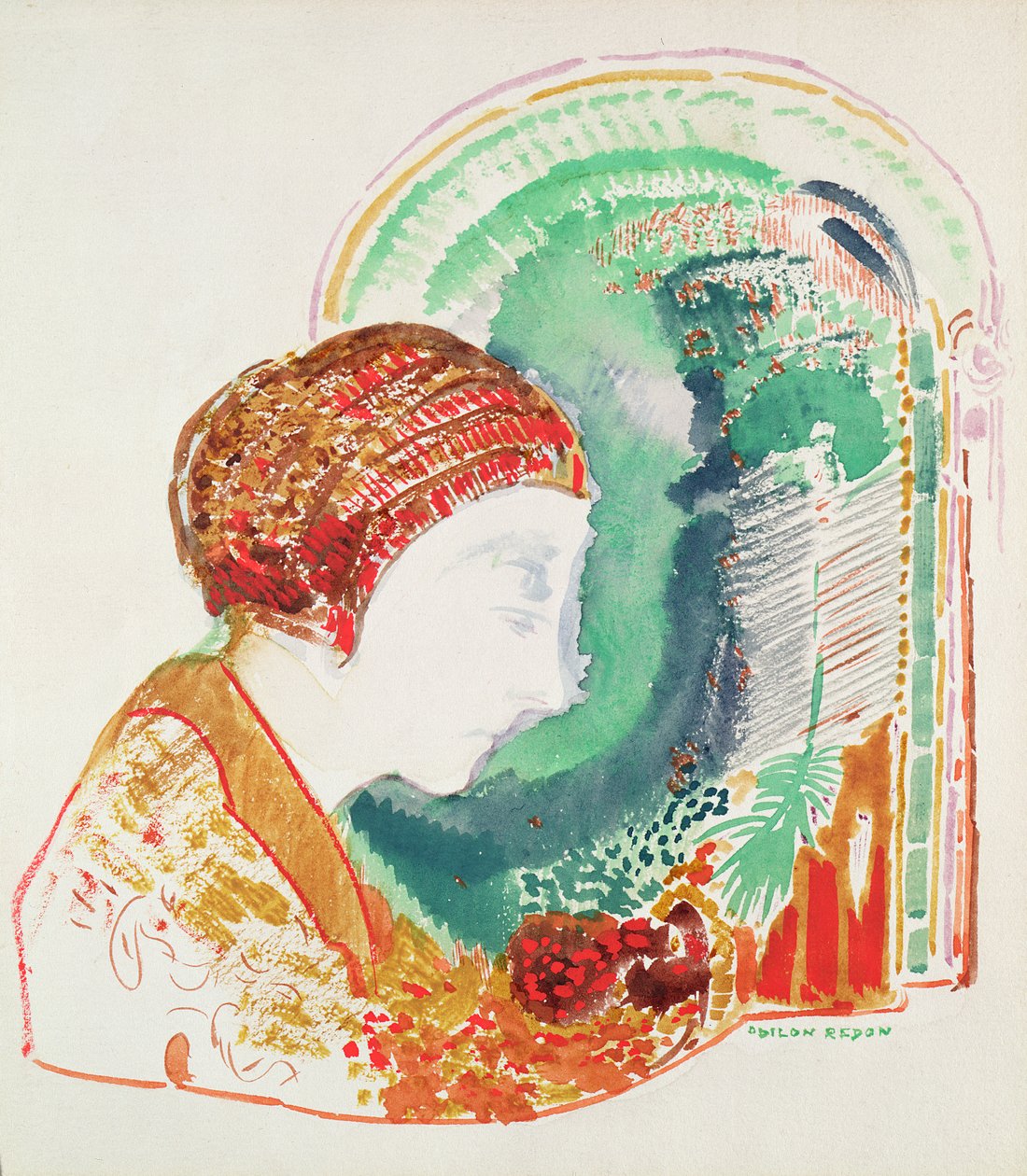 Egy fiatal lány profilja alkotó: Odilon Redon