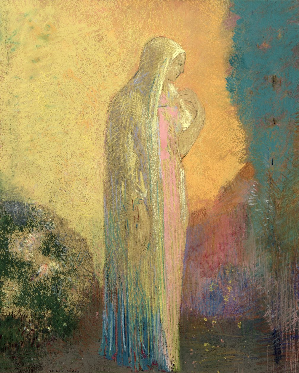 Álló fátyolos nő (pasztell, papíron) alkotó: Odilon Redon