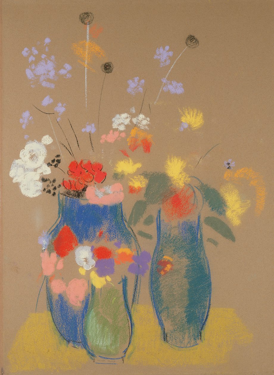 Három virágváza, 1908-10 körül (pasztell, papír) alkotó: Odilon Redon