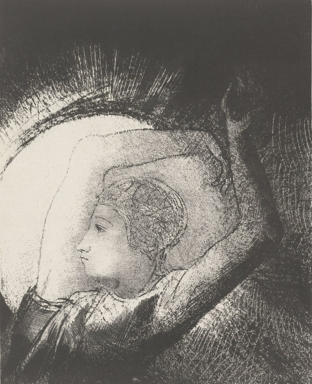 A Napba öltözött nő, 1899 (nyomtatás) alkotó: Odilon Redon