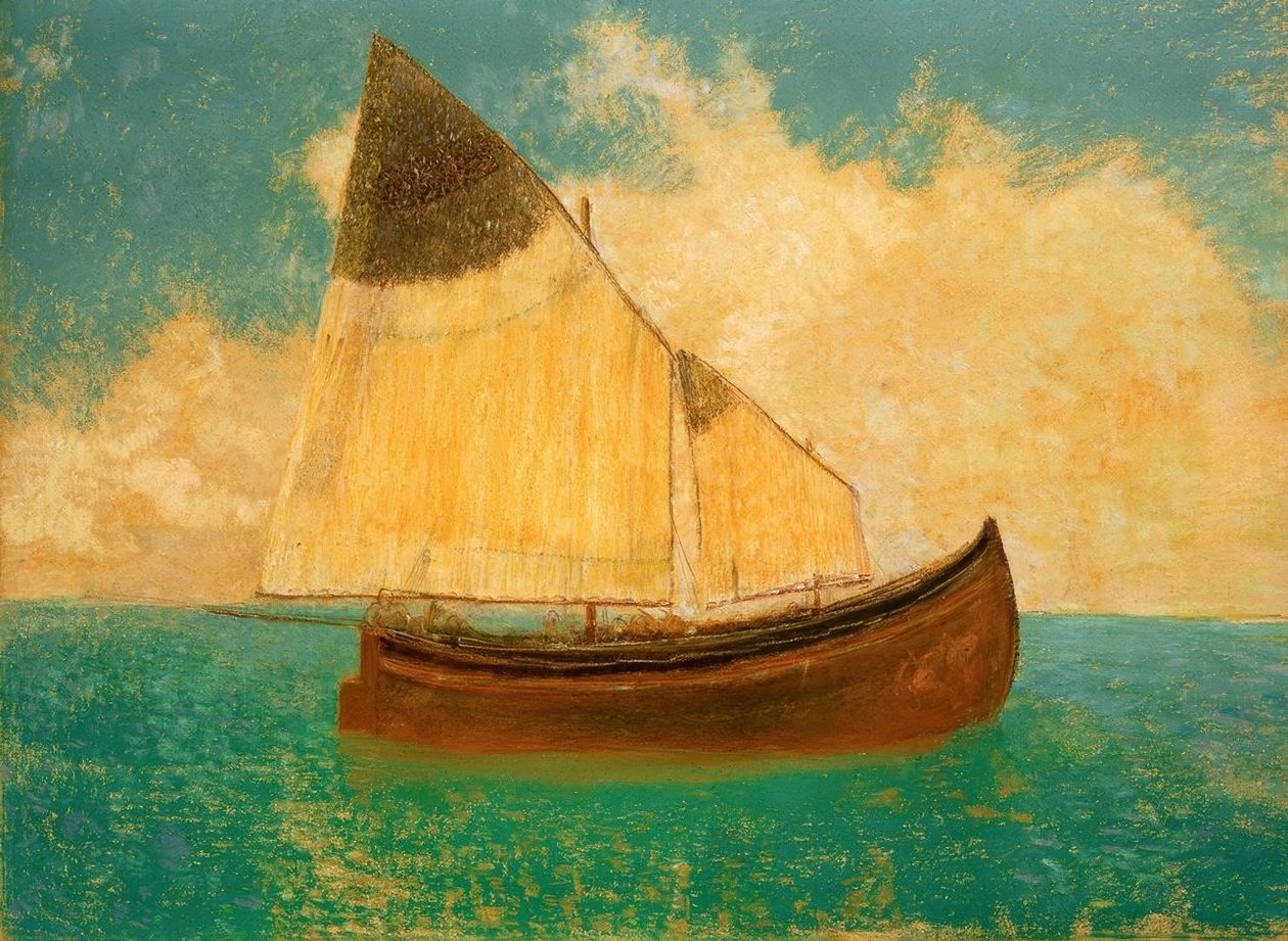 Sodródás (A hajó sárga vitorlákkal) alkotó: Odilon Redon