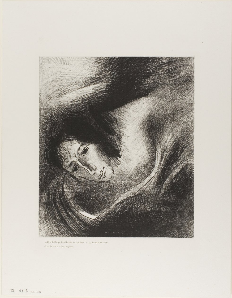 És az ördög, aki megtévesztette őket, a Tűz és Kénkő tavába vetették, ahol a fenevad és a hamis próféta van, 10/12. alkotó: Odilon Redon