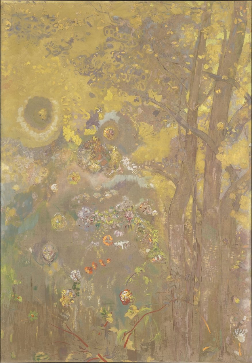 Fák sárga háttér előtt alkotó: Odilon Redon