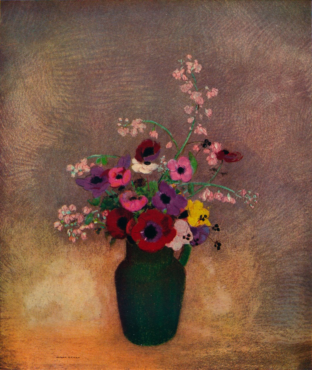 Virágok zöld vázában, c1910 alkotó: Odilon Redon