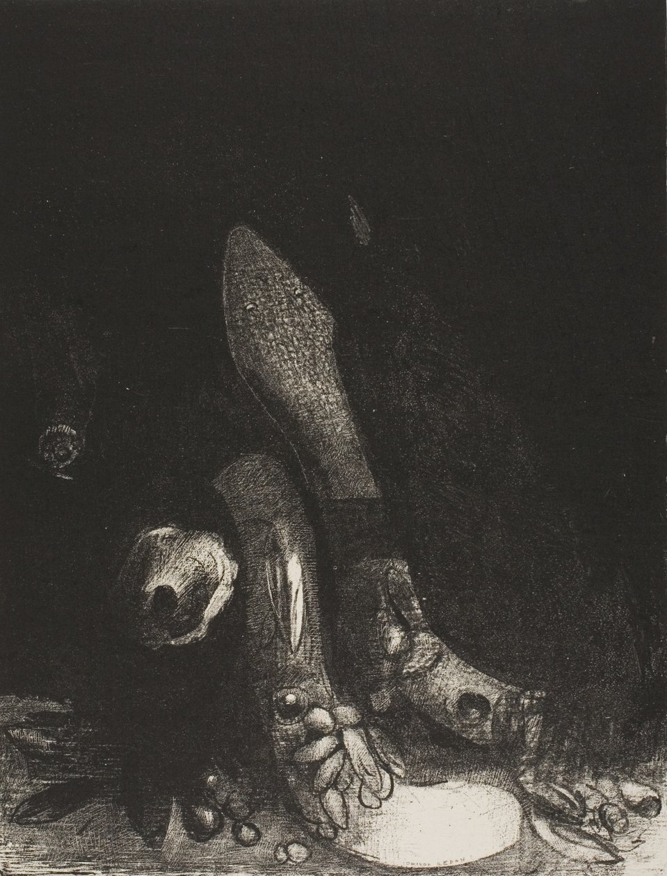 Lehullanak a virágok, és megjelenik egy Python feje, 24/5. tábla alkotó: Odilon Redon