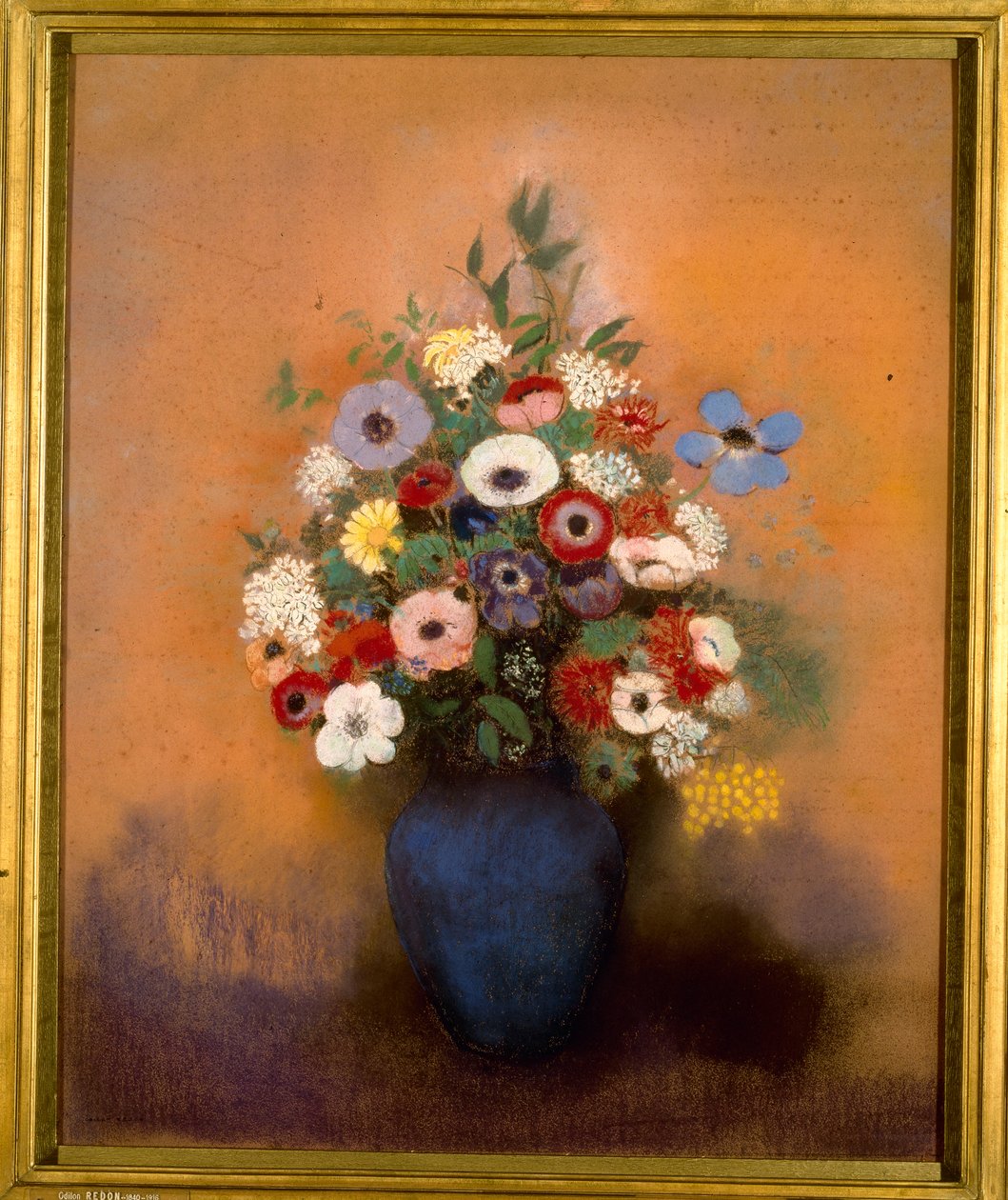 Nagy csokor kék vázában alkotó: Odilon Redon