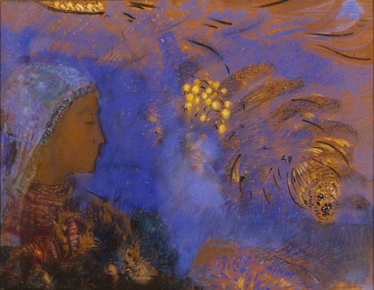 Egy nő feje (pasztell barna papíron) alkotó: Odilon Redon