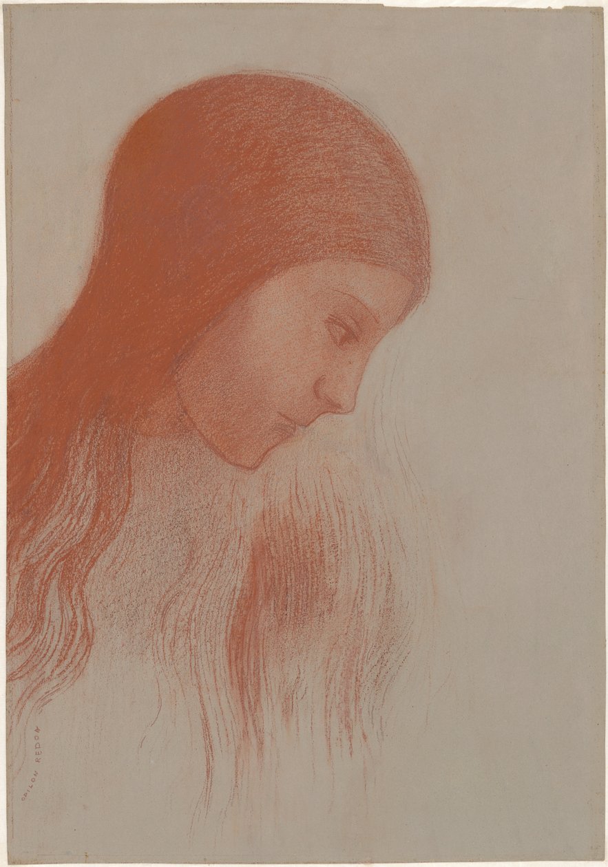 Egy fiatal lány feje profilból alkotó: Odilon Redon