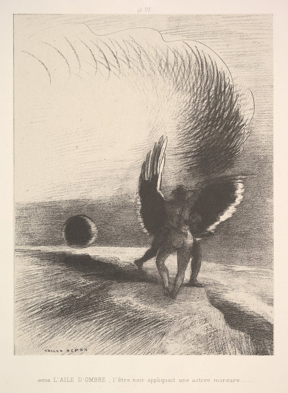 A szárny árnyékában a fekete lény megharapott, 1891. alkotó: Odilon Redon