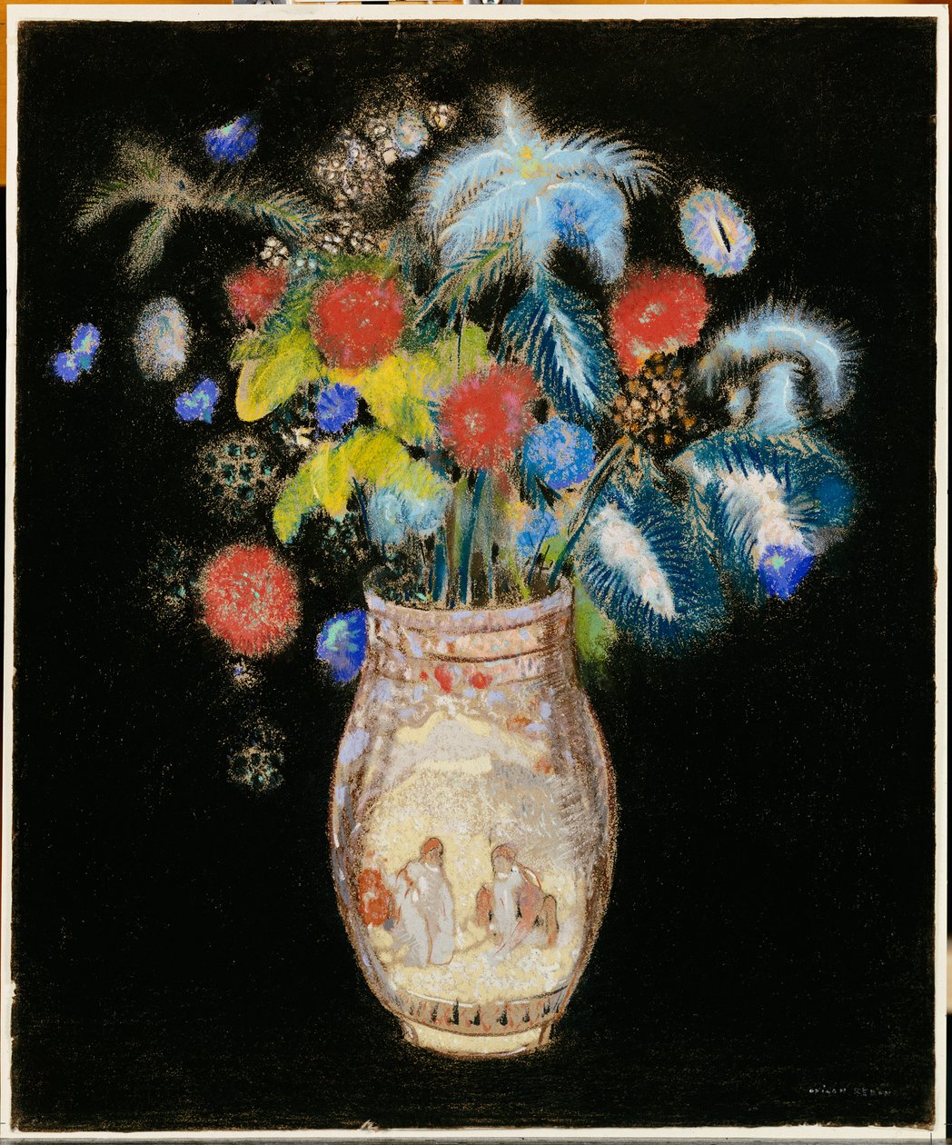 Nagy csokor fekete alapon, 1910 körül alkotó: Odilon Redon