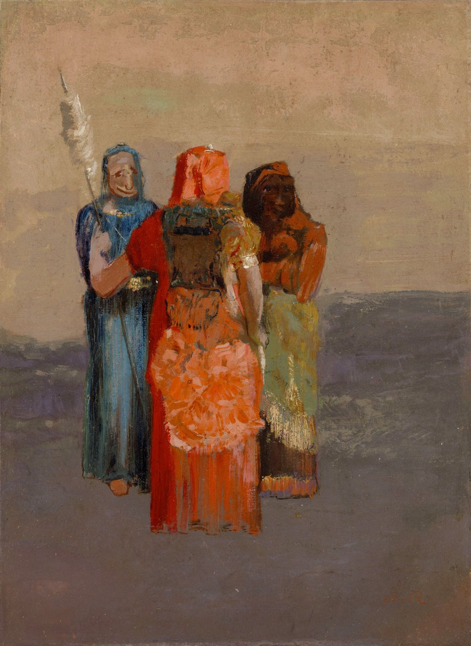 Les Moires (A három sors) (a három sorsistenség az ókori mitológiából vagy a rómaiak sorsai) – Odilon Redon (1840-1916) festménye, olaj, vászon (32,4 x 23,8 cm) alkotó: Odilon Redon