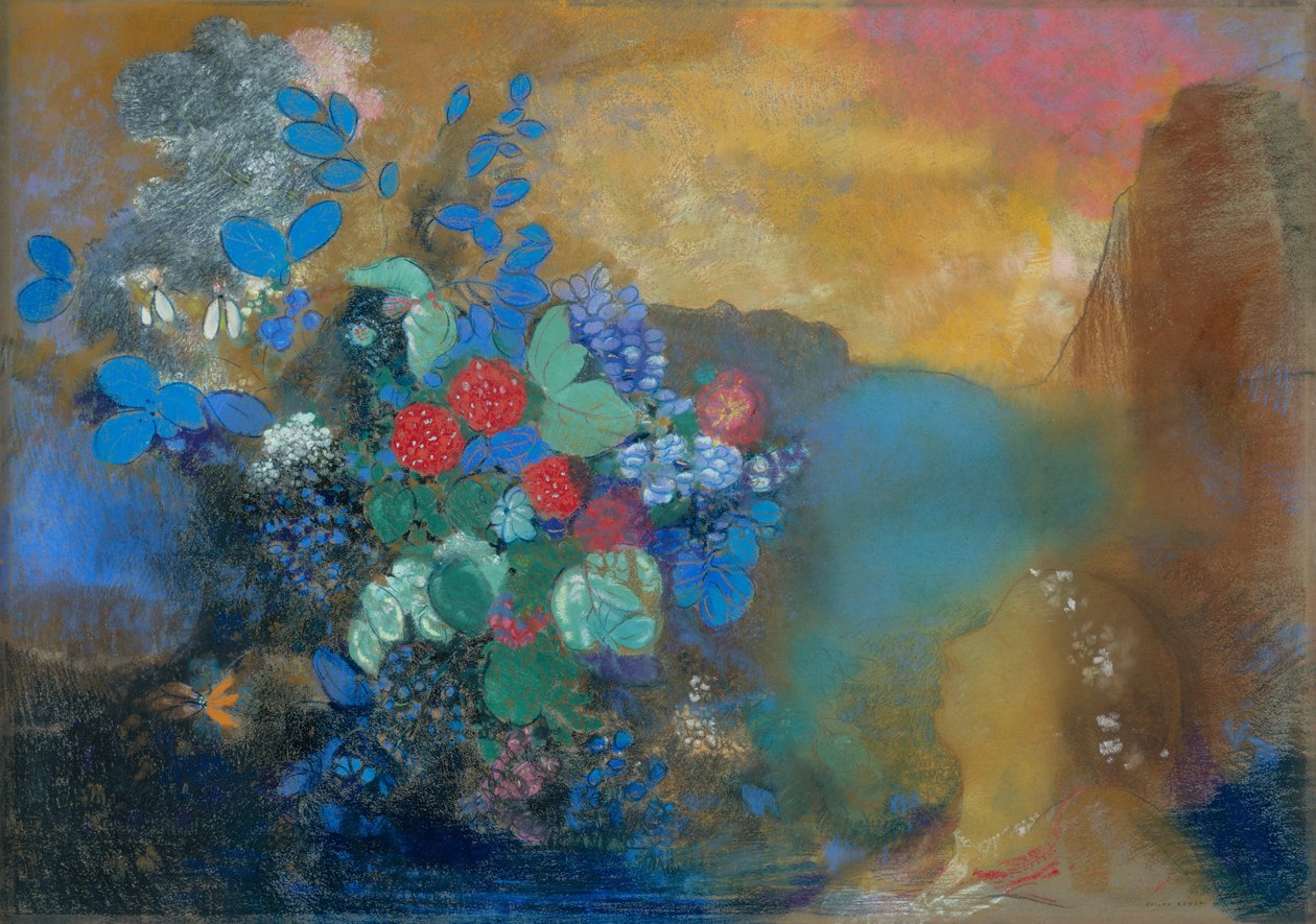 Ophelia a virágok között, 1905-1908 körül (pasztell, papír) alkotó: Odilon Redon