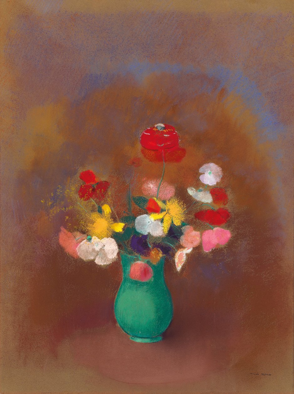 Mák zöld vázában; Pipacsok zöld vázában, 1910 körül alkotó: Odilon Redon