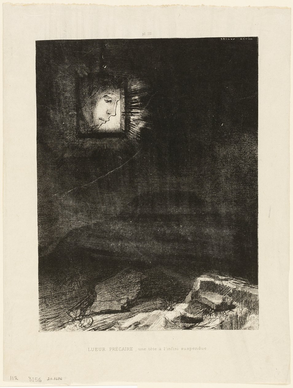Bizonytalan csillogás, a végtelenről felfüggesztett fej, 6/3. tábla alkotó: Odilon Redon