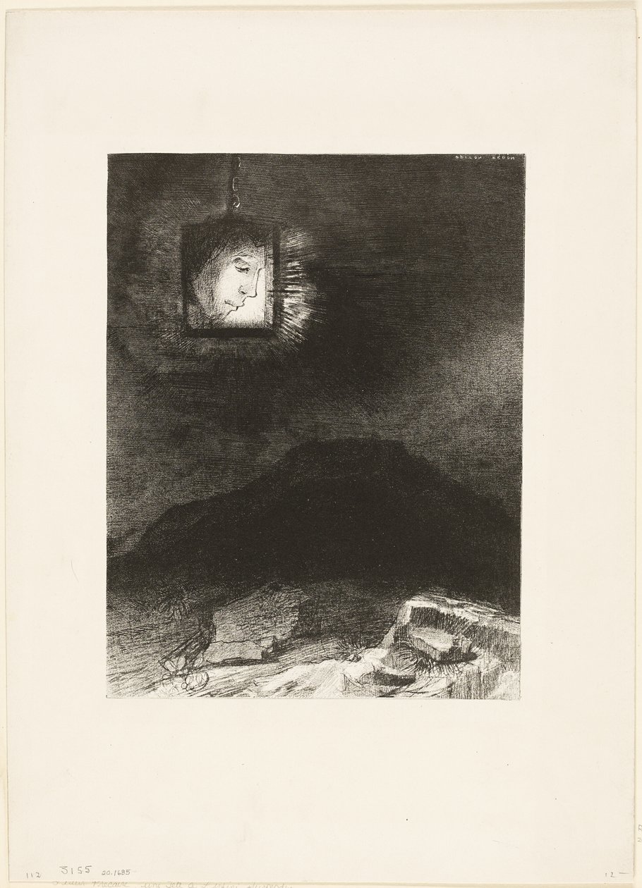 Bizonytalan csillogás, a végtelenről felfüggesztett fej, 6/3. tábla alkotó: Odilon Redon