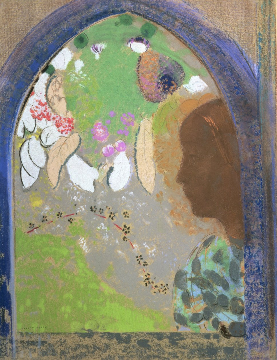 Egy nő profilja az ablakban, 1912 körül (pasztell a kártyán) alkotó: Odilon Redon