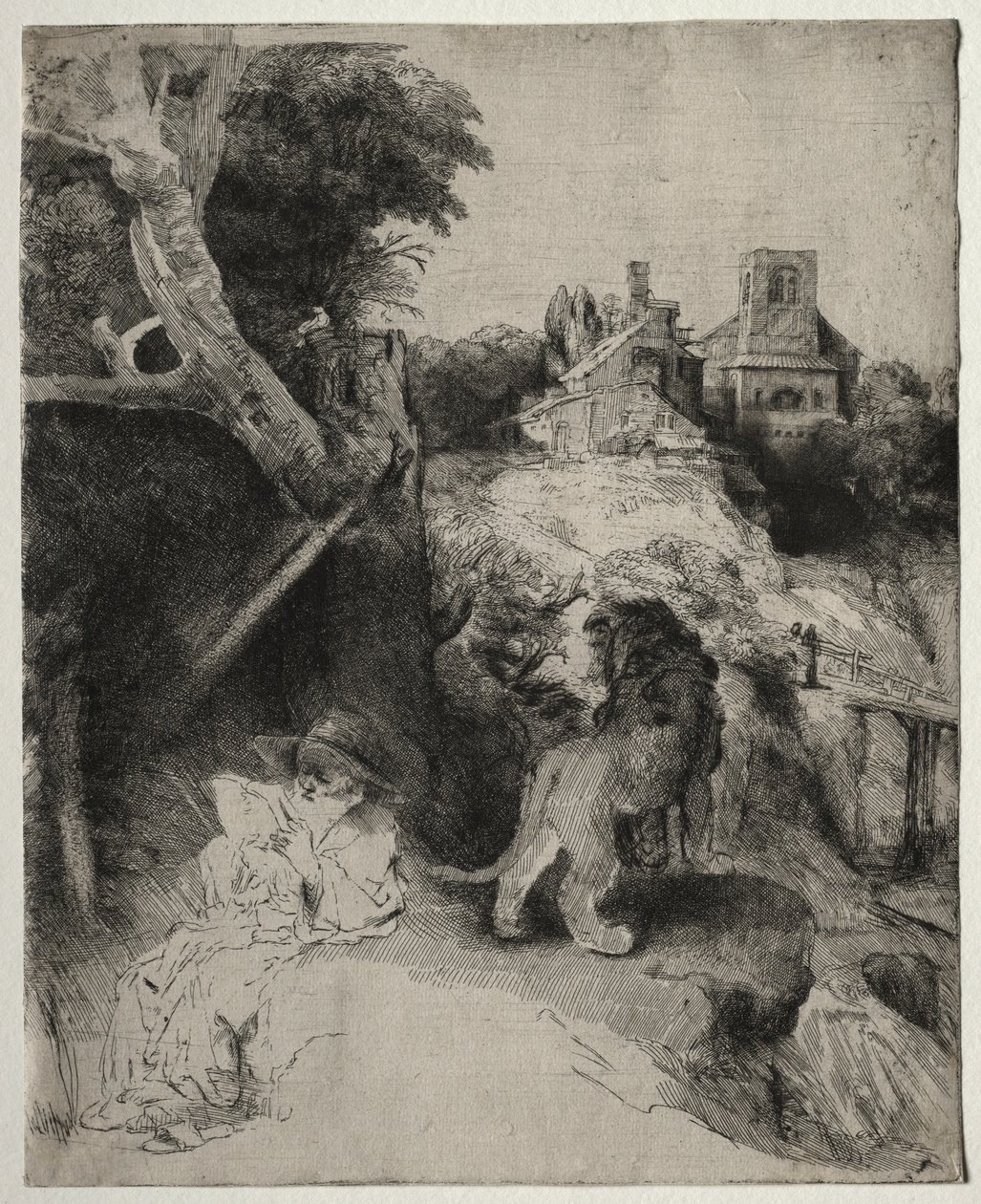 Szent Jeromos olasz tájon olvas alkotó: Odilon Redon