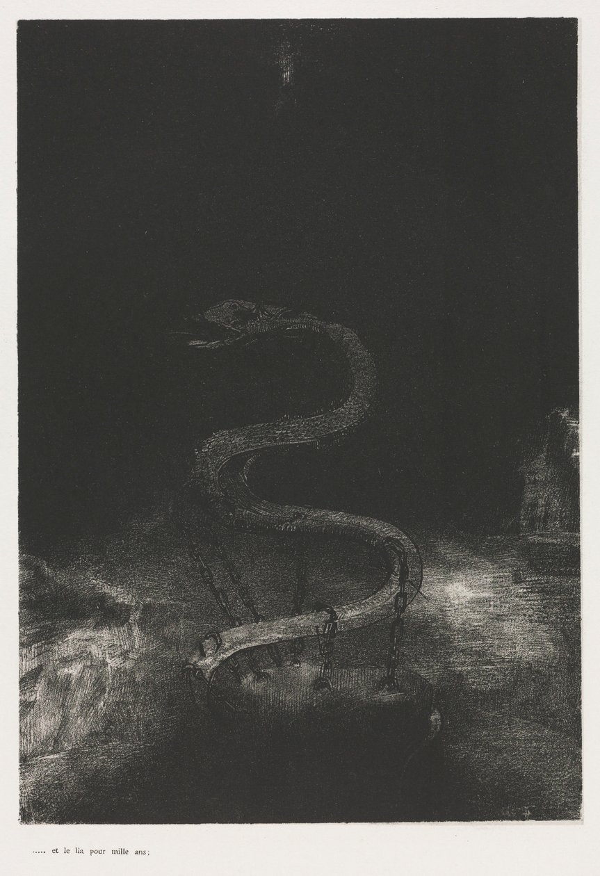 Szent János Apokalipszise: És ezer évre kötötte, 1899. alkotó: Odilon Redon